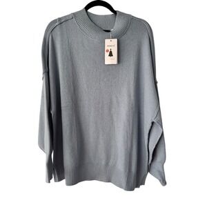 Zesica Oversized Knit Sweater Mock Neck Long Sleeve Pullover Top Blue Large